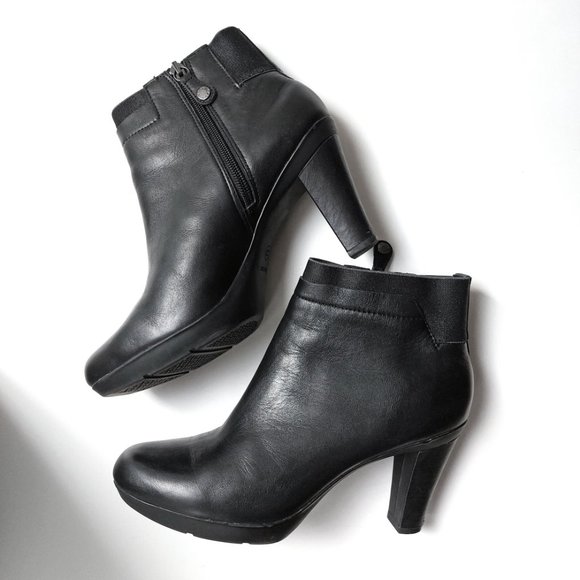 GEOX Respira Black Leather Women's Ankle Boots Size 39 8.5 Heels - Picture 1 of 9